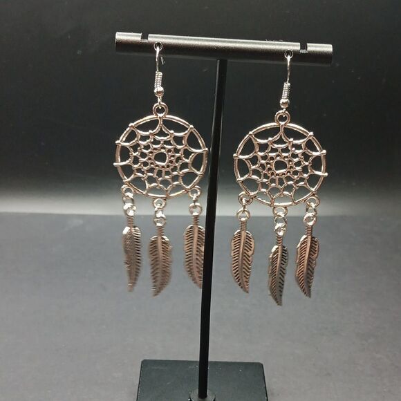 New‎ Dream Catcher Silver Tone Earrings 3" Long - Picture 3 of 3